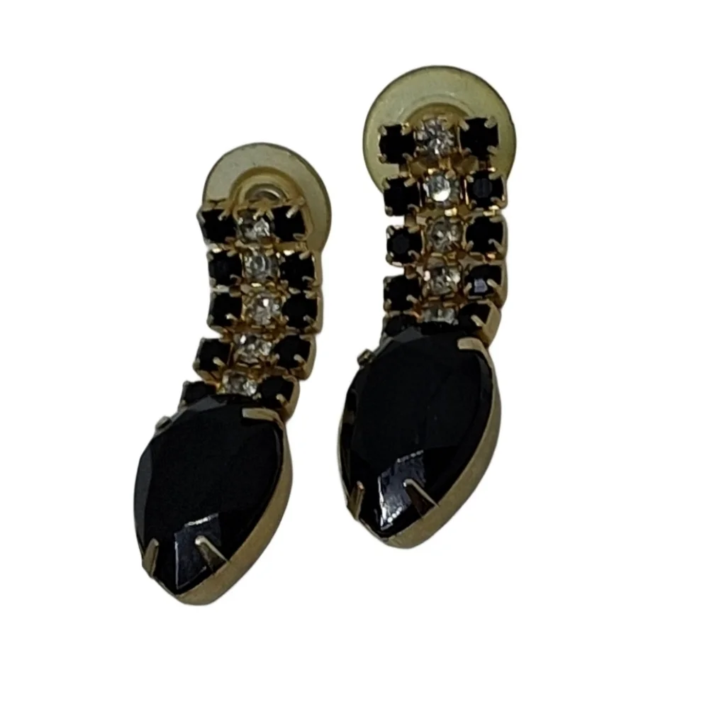 Glamorous Black & White Crystal Dangle Earrings | Formal or Evening Wear